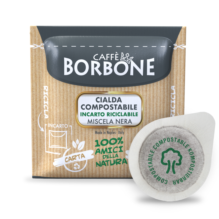 50 CIALDE CAFFE BORBONE MISCELA NERA ESE 44MM COMPOSTABILE INCARTO RECICLABILE